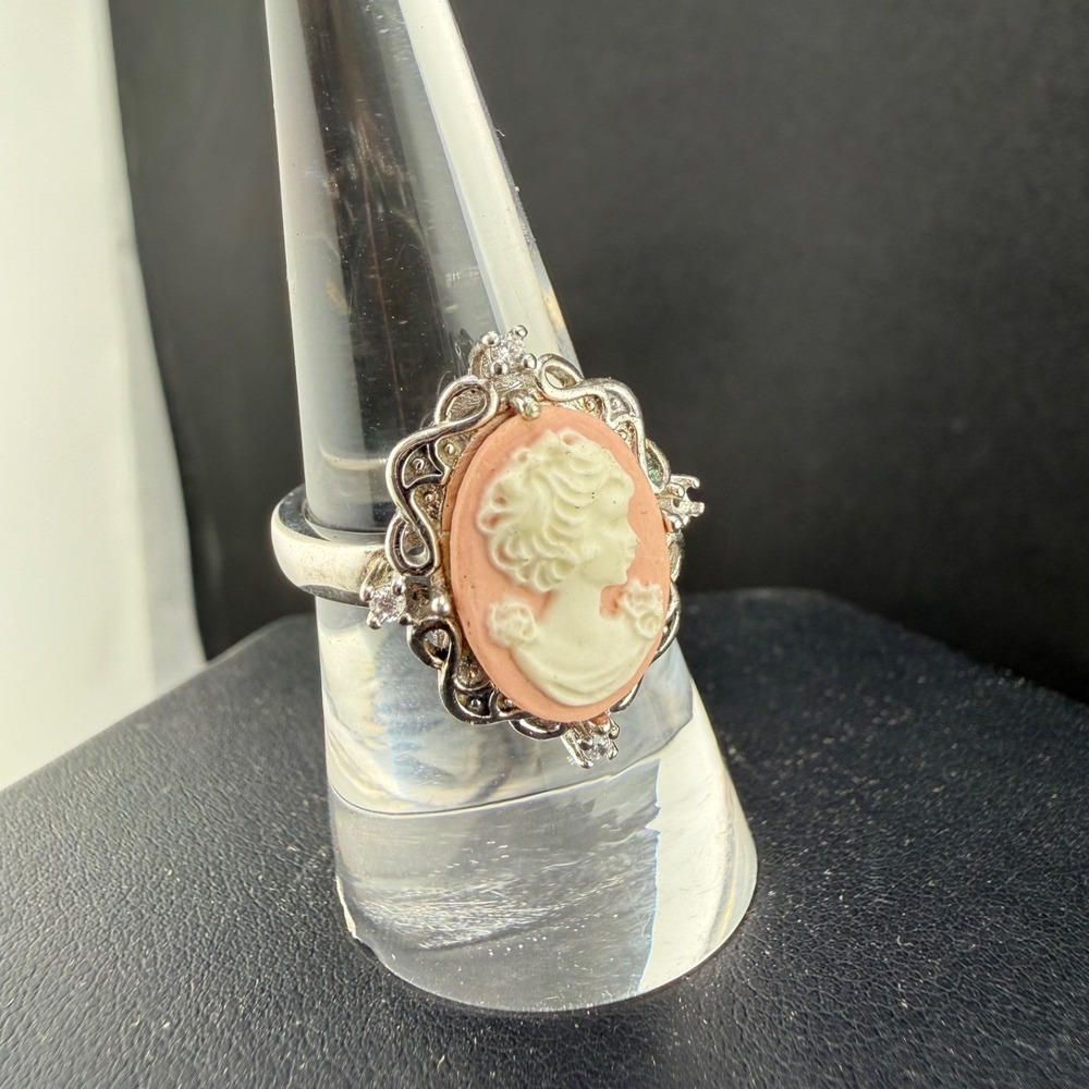 Vintage Cameo Ring Sterling Silver Pink Signed Kays Jewelry Size 7